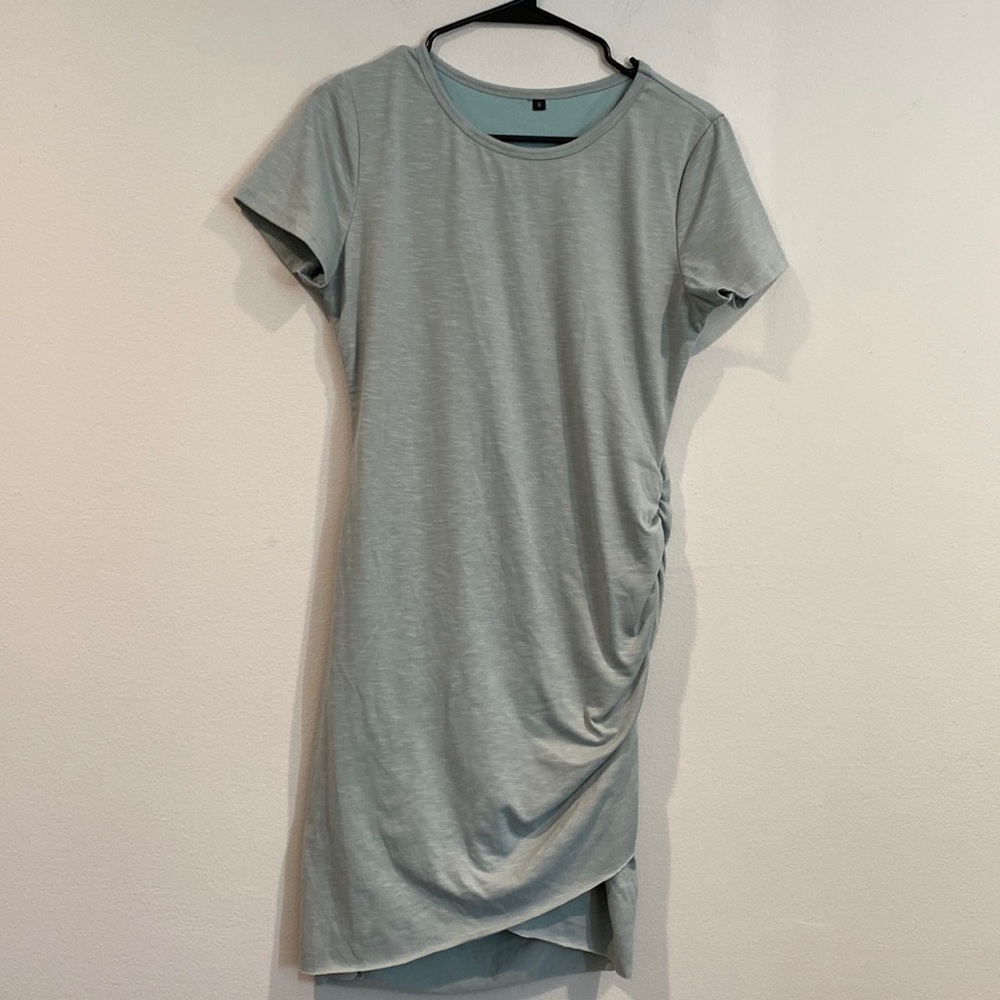 Light Blue Midi Dress - Gathered Side - Size Small